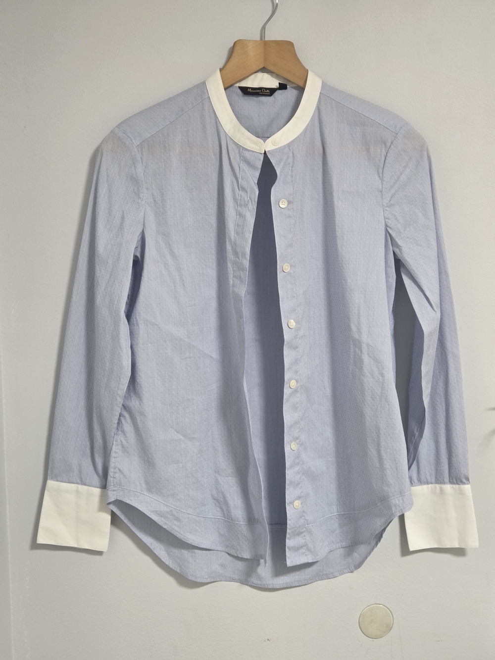Massimo Dutti Light Blue Contrast-Collar Men’s Shirt